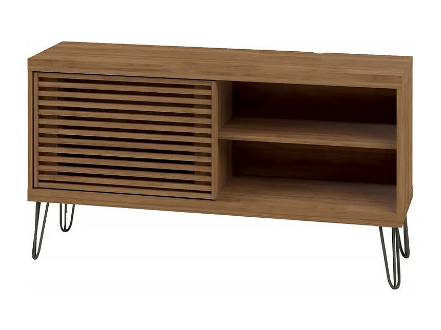 Meuble TV 50 Pouces 1 Porte Coulissante 3 Niches L 120 H 65 P 33 cm