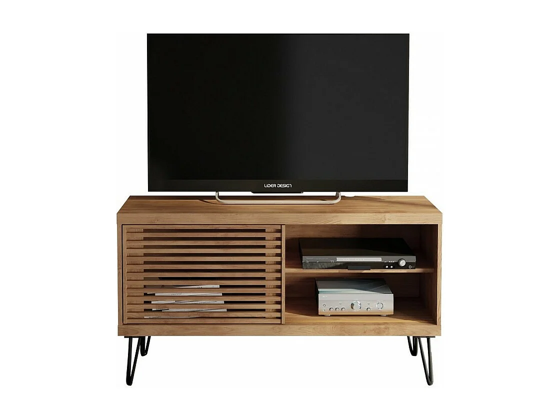 Meuble TV 50 Pouces 1 Porte Coulissante 3 Niches L 120 H 65 P 33 cm