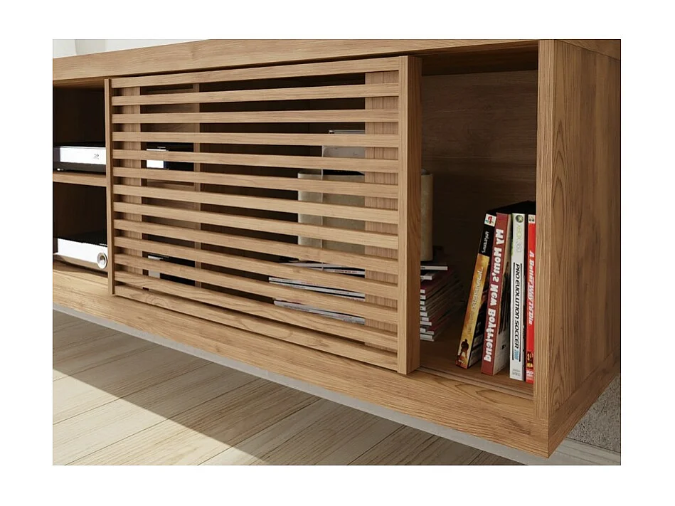 Meuble TV 50 Pouces 1 Porte Coulissante 3 Niches L 120 H 65 P 33 cm