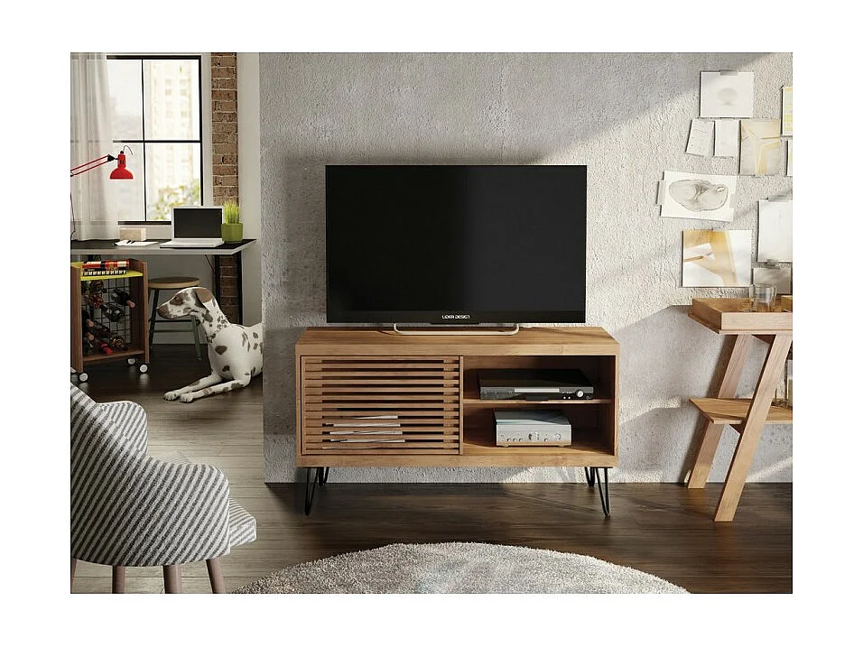 Meuble TV 50 Pouces 1 Porte Coulissante 3 Niches L 120 H 65 P 33 cm