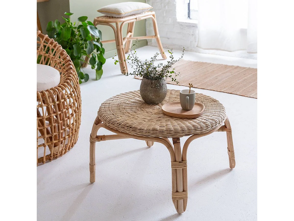 Table basse en rotin ronde Nohan