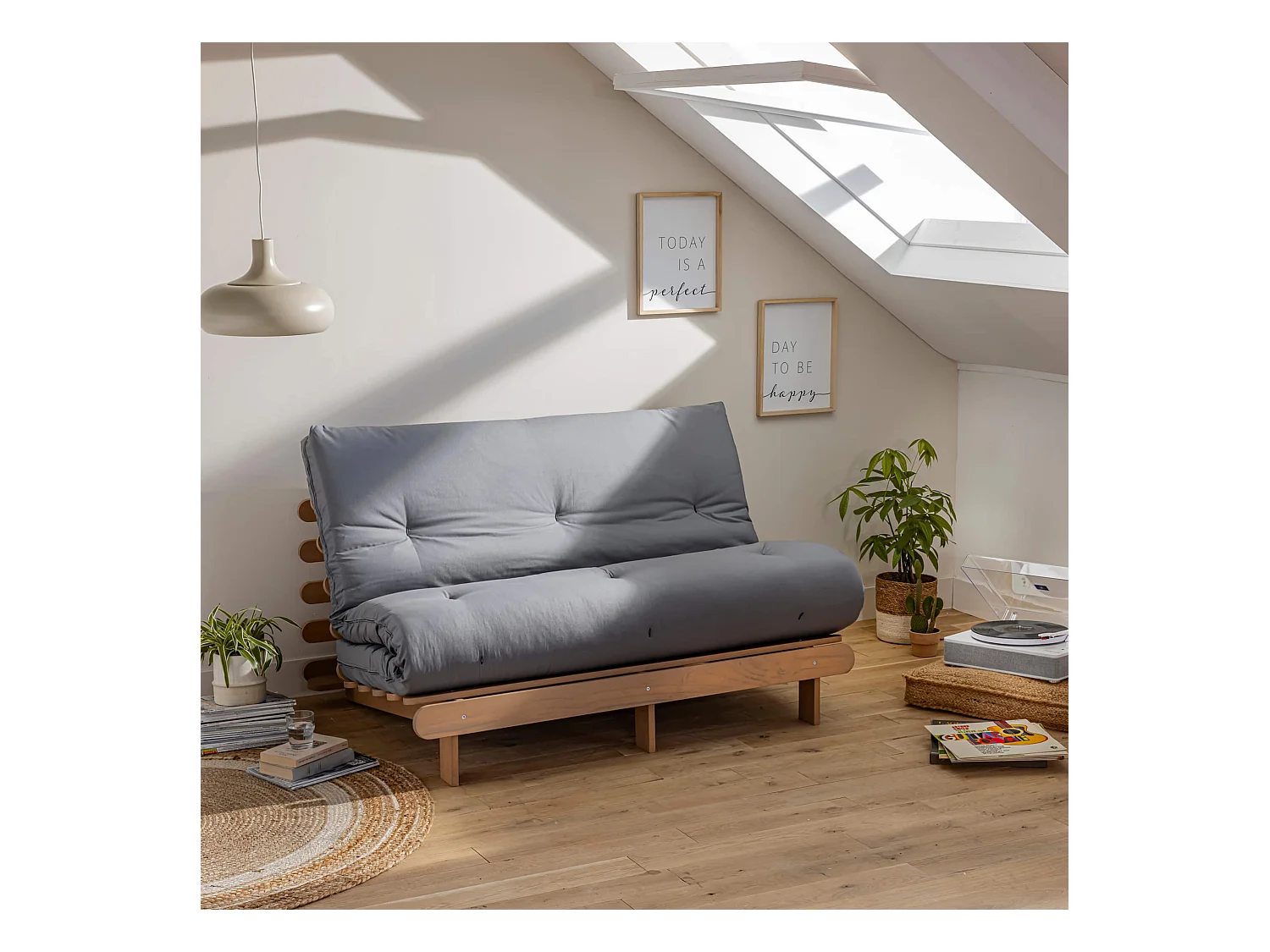 Matelas futon coeur en mousse à mémoire de forme, gris clair 90x200