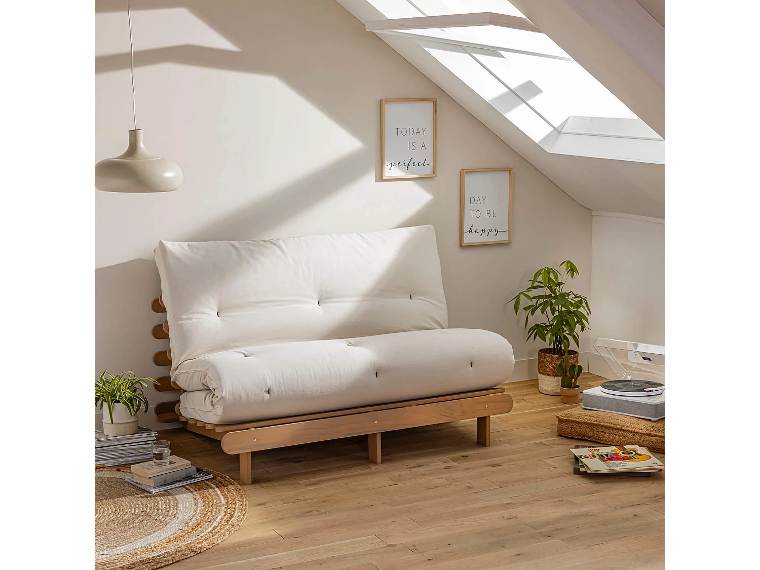 Matelas futon coeur en mousse à mémoire de forme, écru 180x200