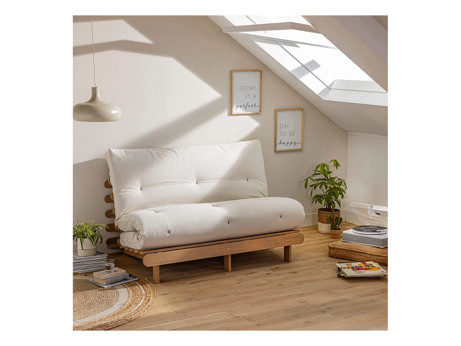 Matelas futon coeur en mousse à mémoire de forme, écru 140x200