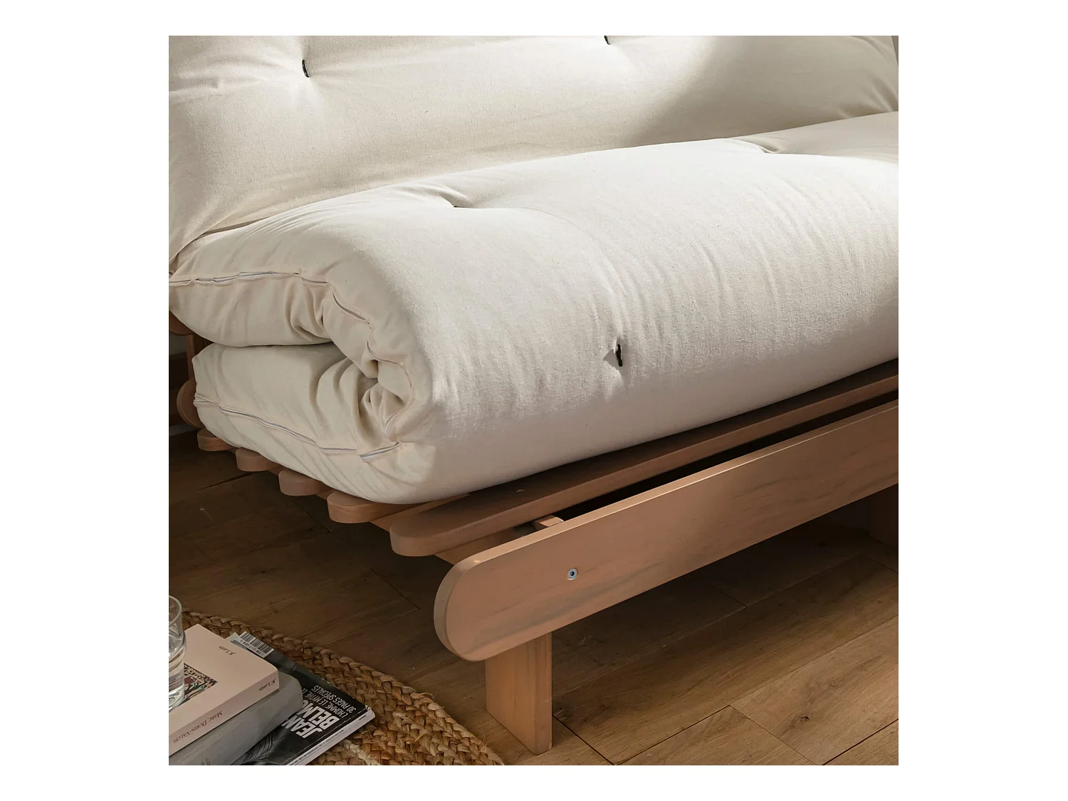 Matelas futon coeur en mousse à mémoire de forme, écru 140x200