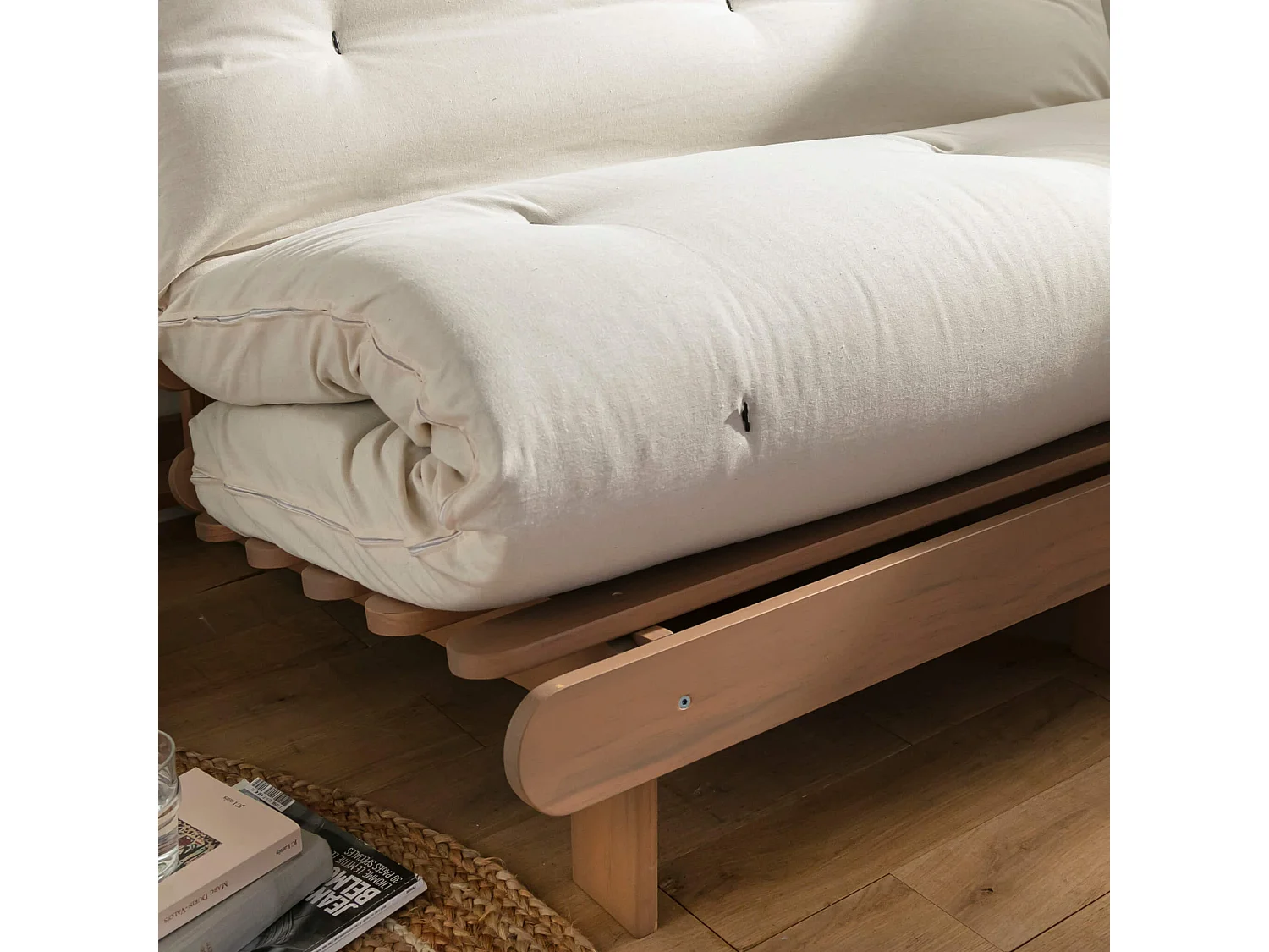 Matelas futon coeur en mousse à mémoire de forme, écru 140x200