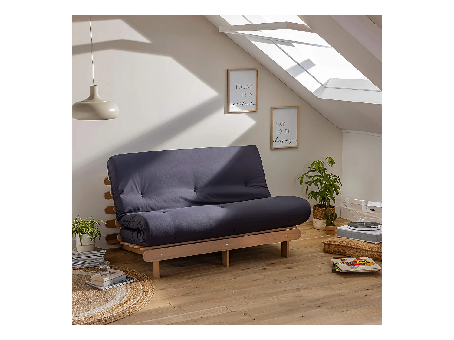 Matelas futon coeur en mousse à mémoire de forme, anthracite 140x200