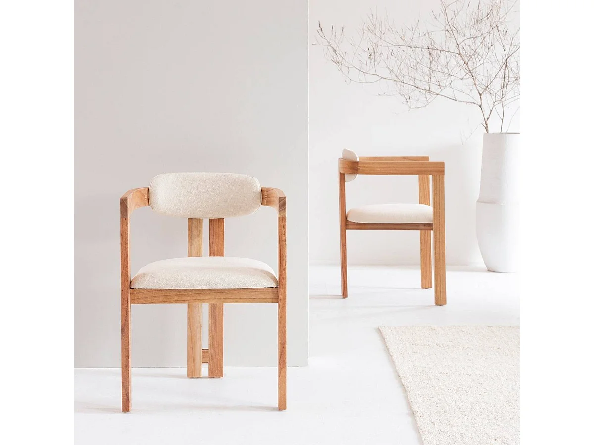 Chaise en bois de mindy et tissu bouclette Suzie (lot de 2)