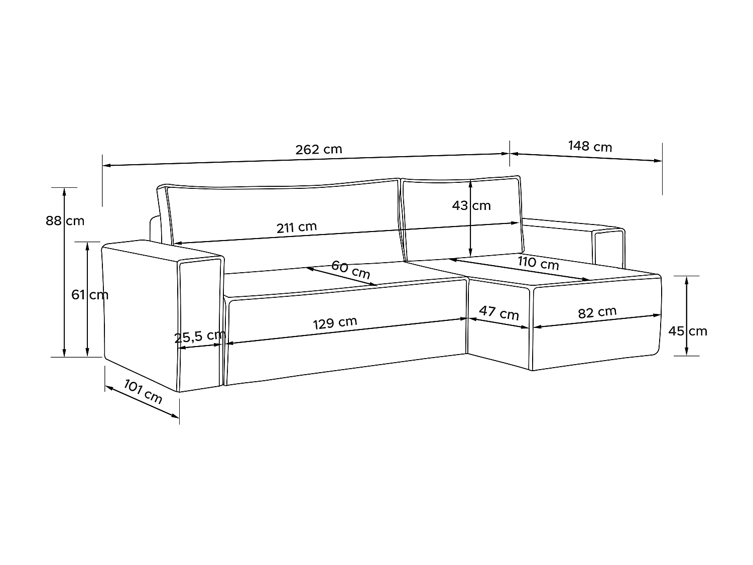 Ecksofa Big links/rechts - Schlaffunktion mit Cordbezug - cremig - NAPI