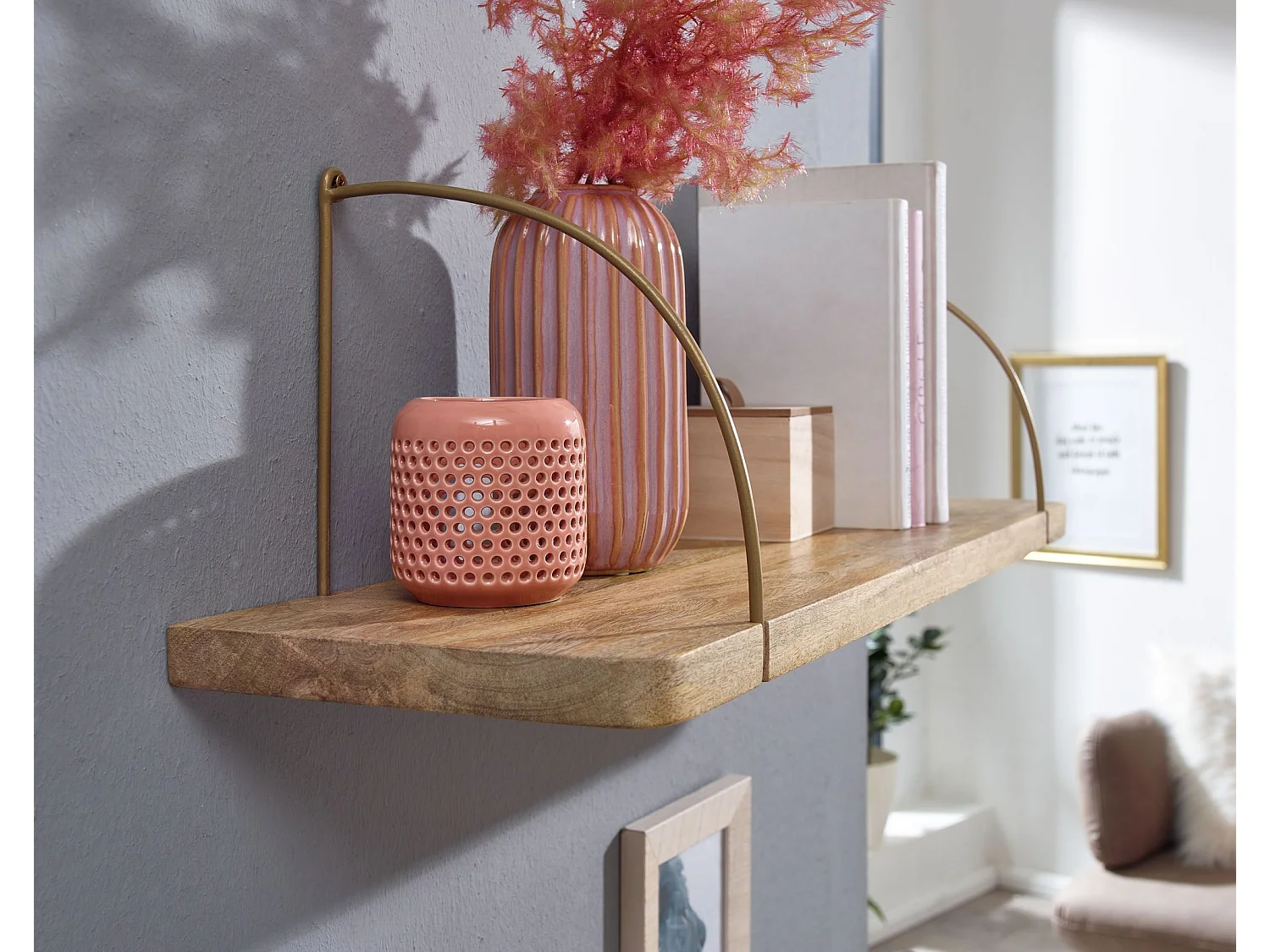 Wandregal Holz Metall Hängeregal Regal Klein Industrial Bücherregal Wand