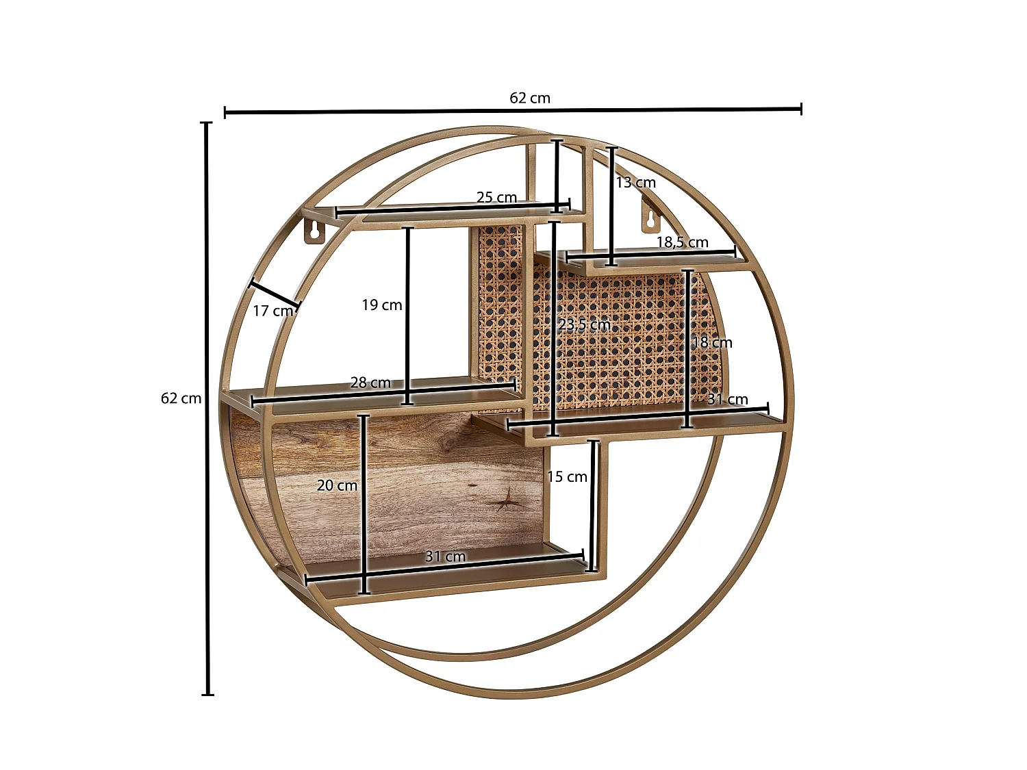 Étagère Murale 62 cm Ronde Bois Massif et Metal Industrielle Pour le Mur