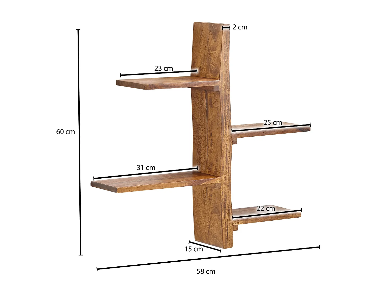Scaffale Mensola Muro 58x60x15 cm Legno Massello Libreria Parete Ripiano