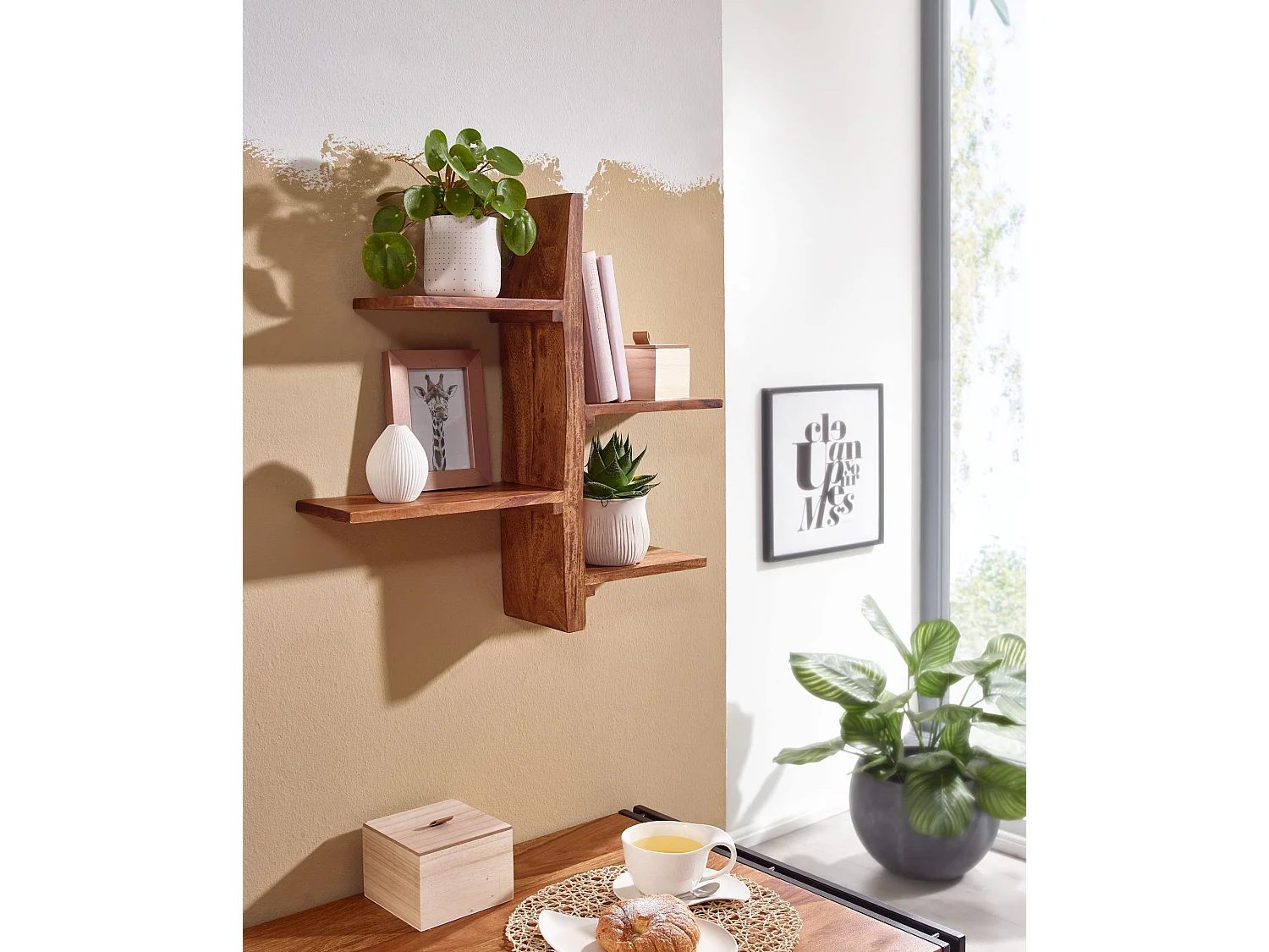 Wandregal  Hängeregal Holz Massiv 58x60x15 cm Regal Groß Schwebend Baum