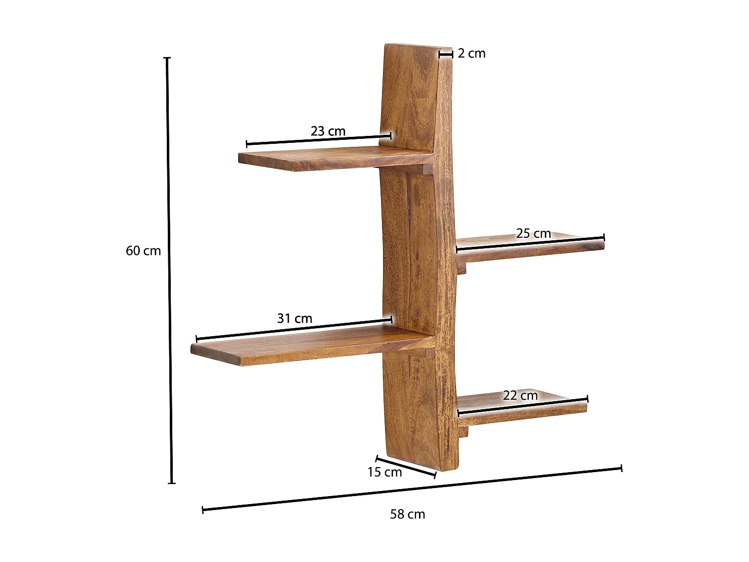 Wandregal  Hängeregal Holz Massiv 58x60x15 cm Regal Groß Schwebend Baum