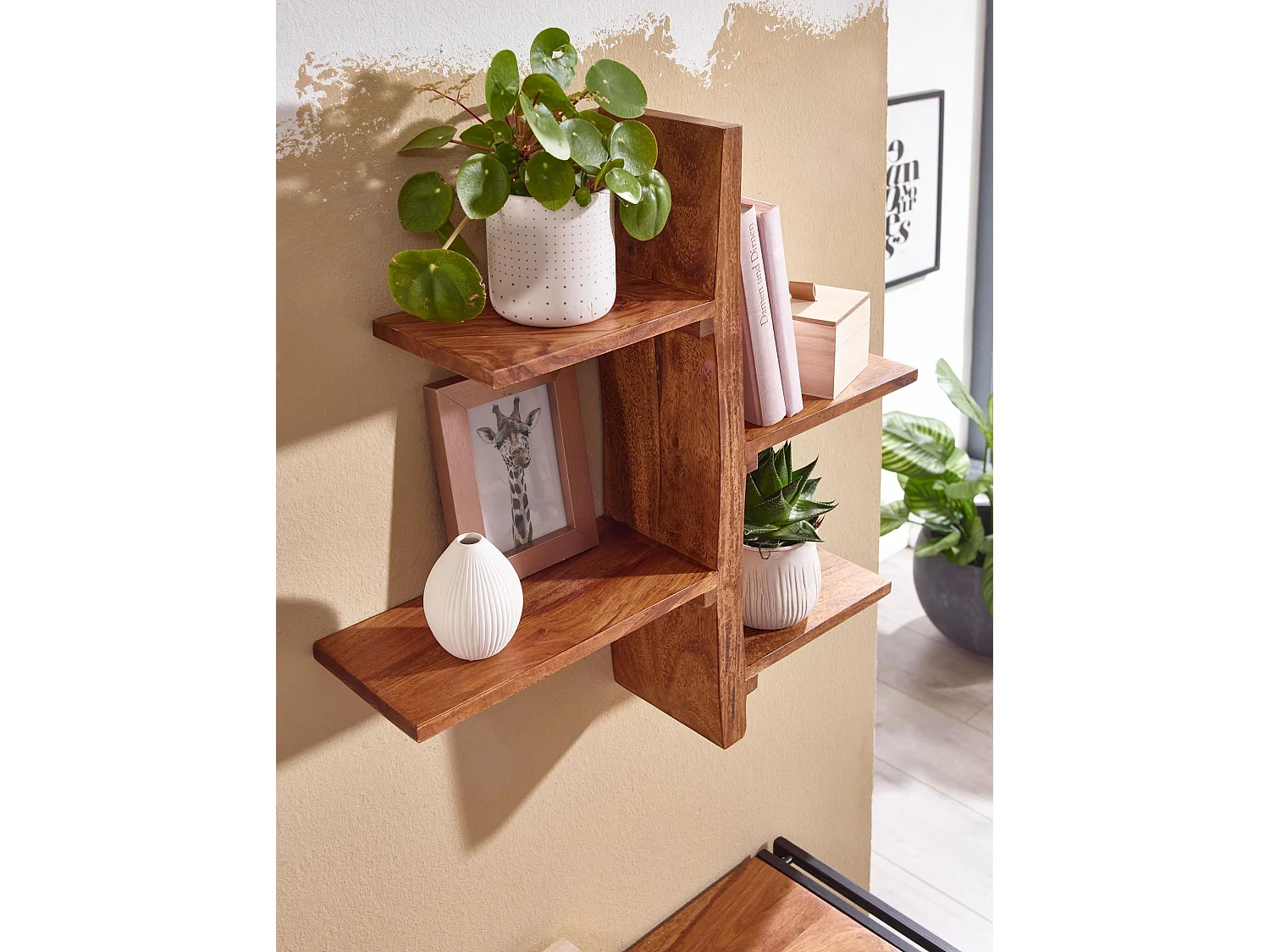 Wandregal  Hängeregal Holz Massiv 58x60x15 cm Regal Groß Schwebend Baum