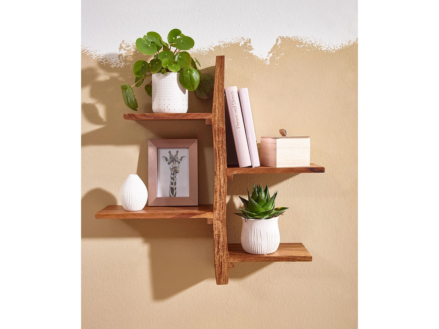 Wandregal  Hängeregal Holz Massiv 58x60x15 cm Regal Groß Schwebend Baum