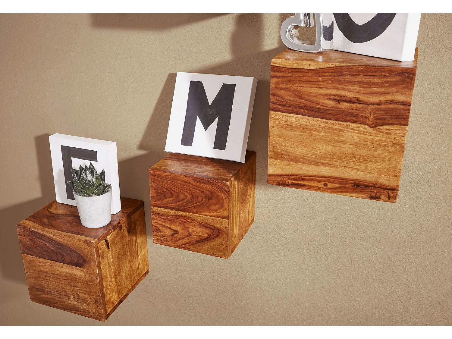 Set di 4 Scaffali Legno massello Cubo Mensola pensile Stile Moderno