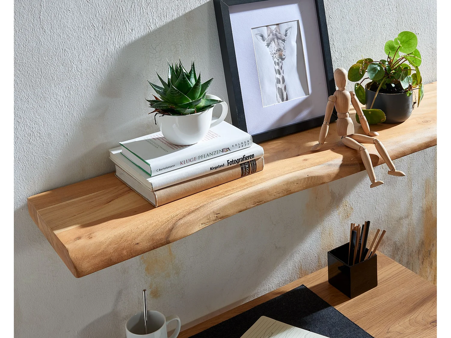 Scaffale Mensola da Muro Legno Massello Acacia Libreria a Parete Ripiano