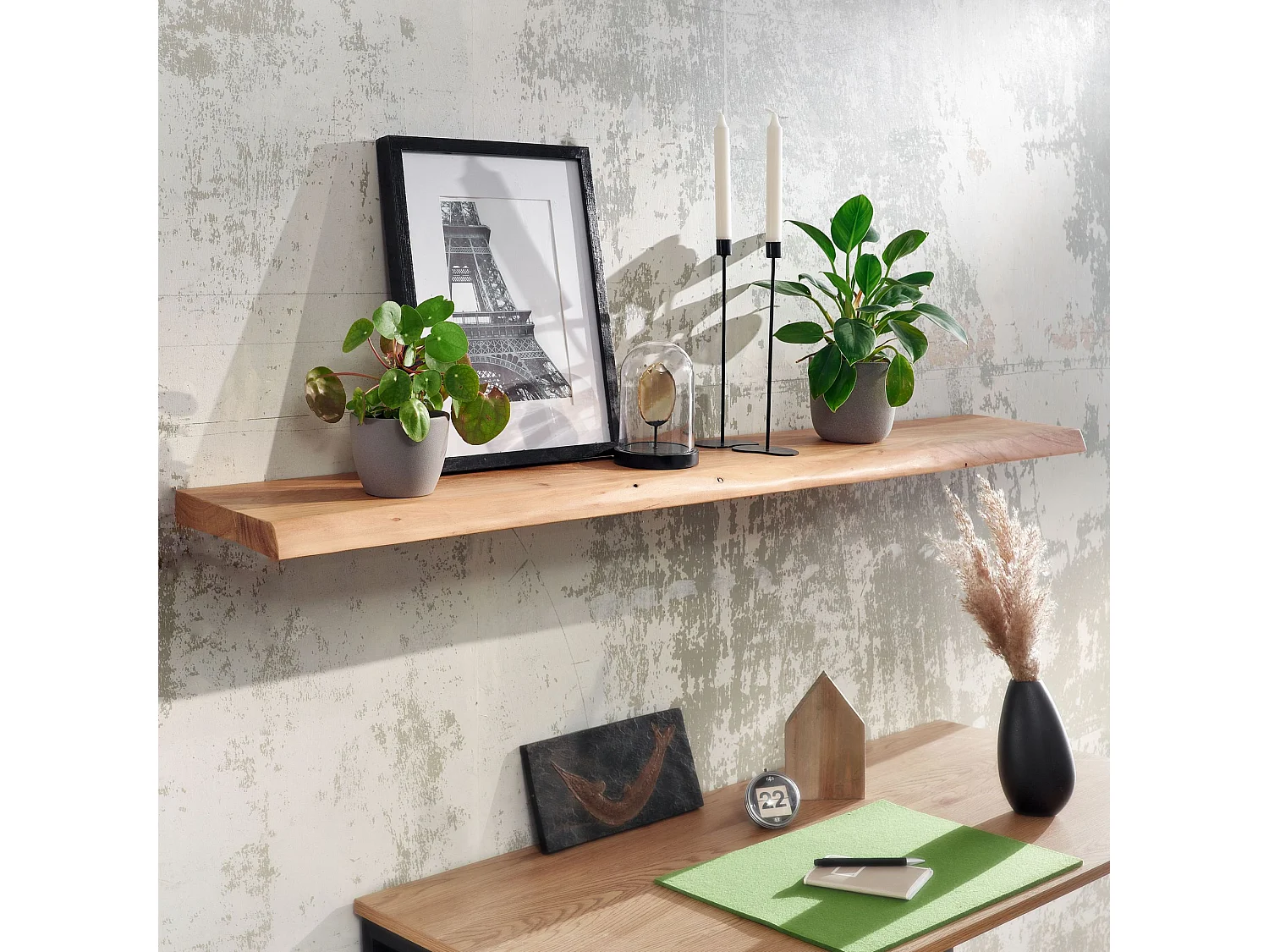 Scaffale Mensola da Muro Legno Massello Acacia Libreria a Parete Ripiano