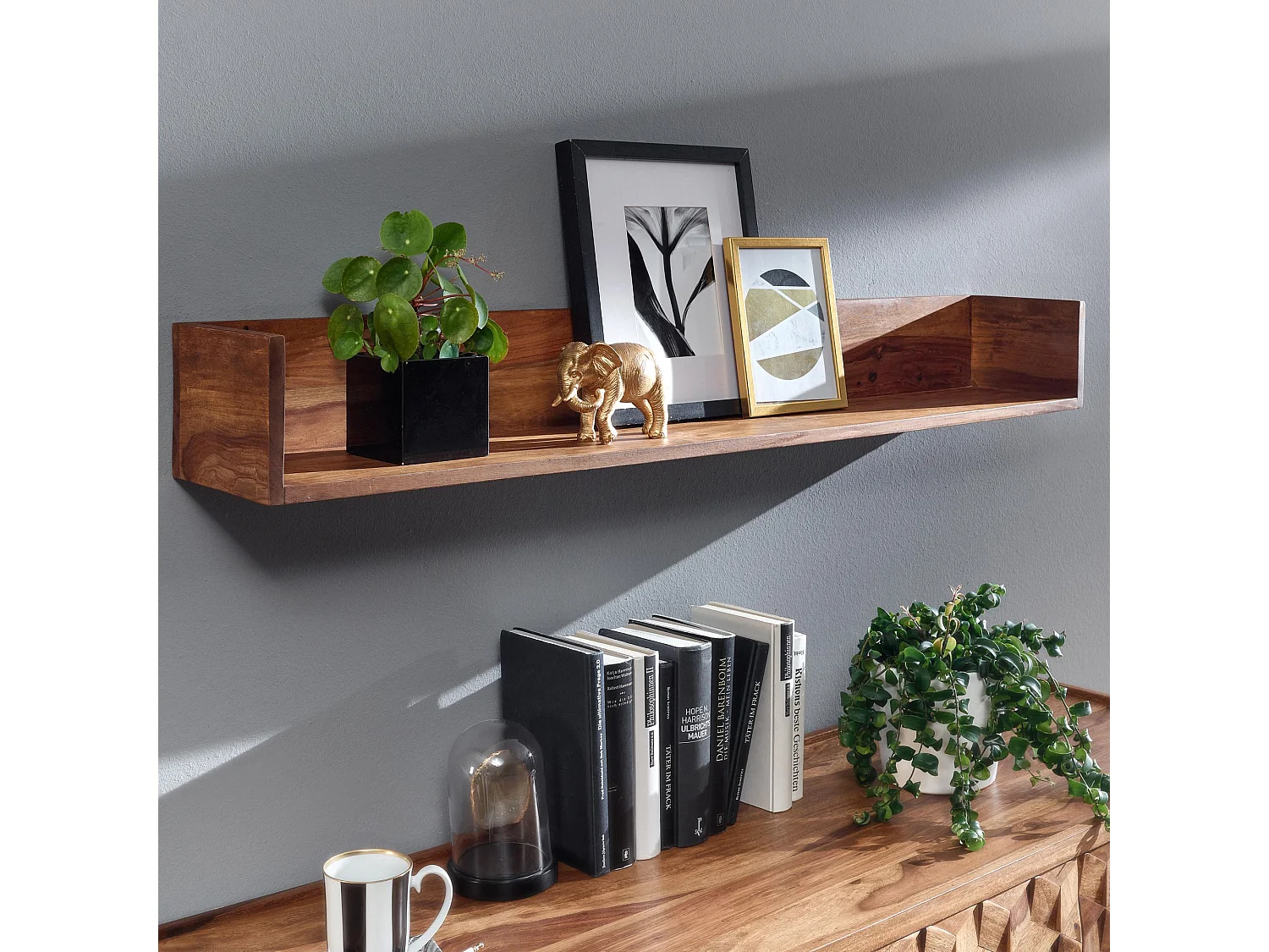 Wandregal  Hängeregal Holz Massiv 120x15x20 cm Regal Groß Schwebend