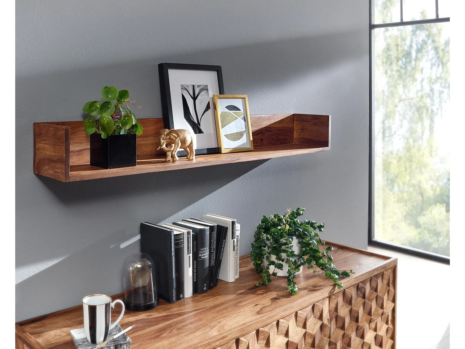 Wandregal  Hängeregal Holz Massiv 120x15x20 cm Regal Groß Schwebend