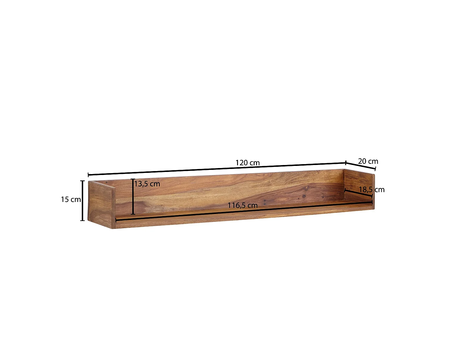 Wandregal  Hängeregal Holz Massiv 120x15x20 cm Regal Groß Schwebend