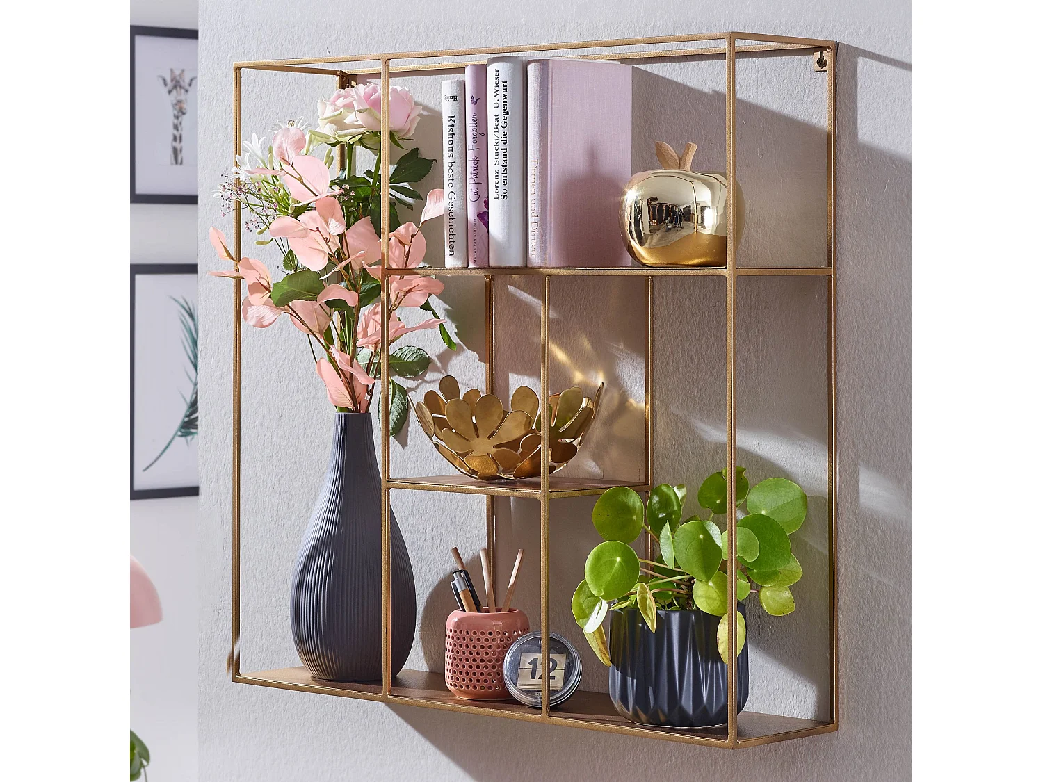 Wandregal  Hängeregal Metall 68x68x17cm Regal Schweberegal Klein Gold