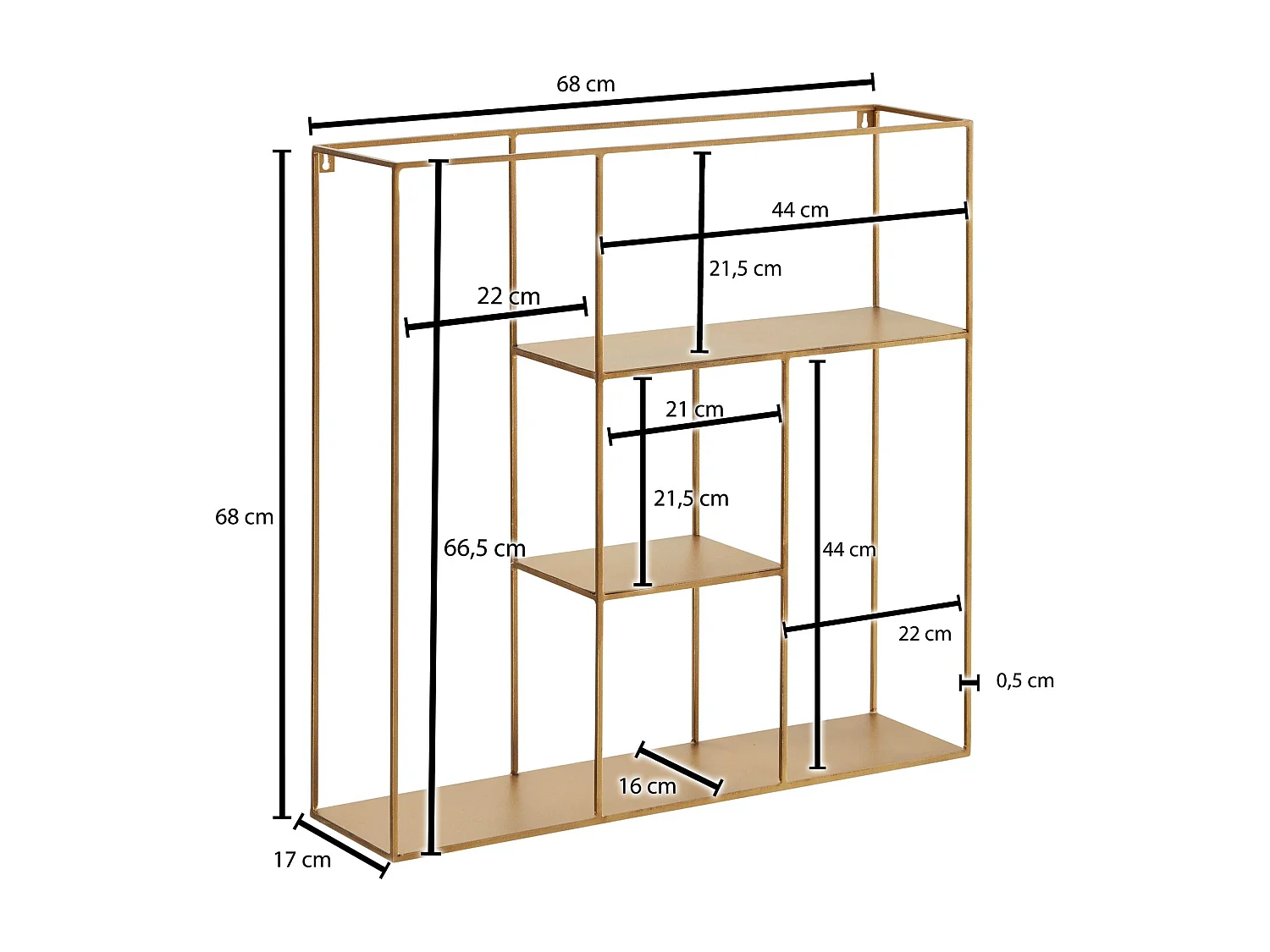 Wandregal  Hängeregal Metall 68x68x17cm Regal Schweberegal Klein Gold