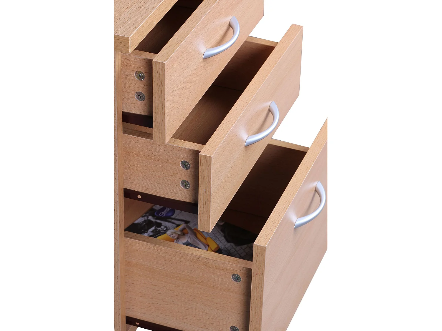 Cassettiera 40 x 60 x 45 cm Legno Ottica di Faggio con 3 Cassetti