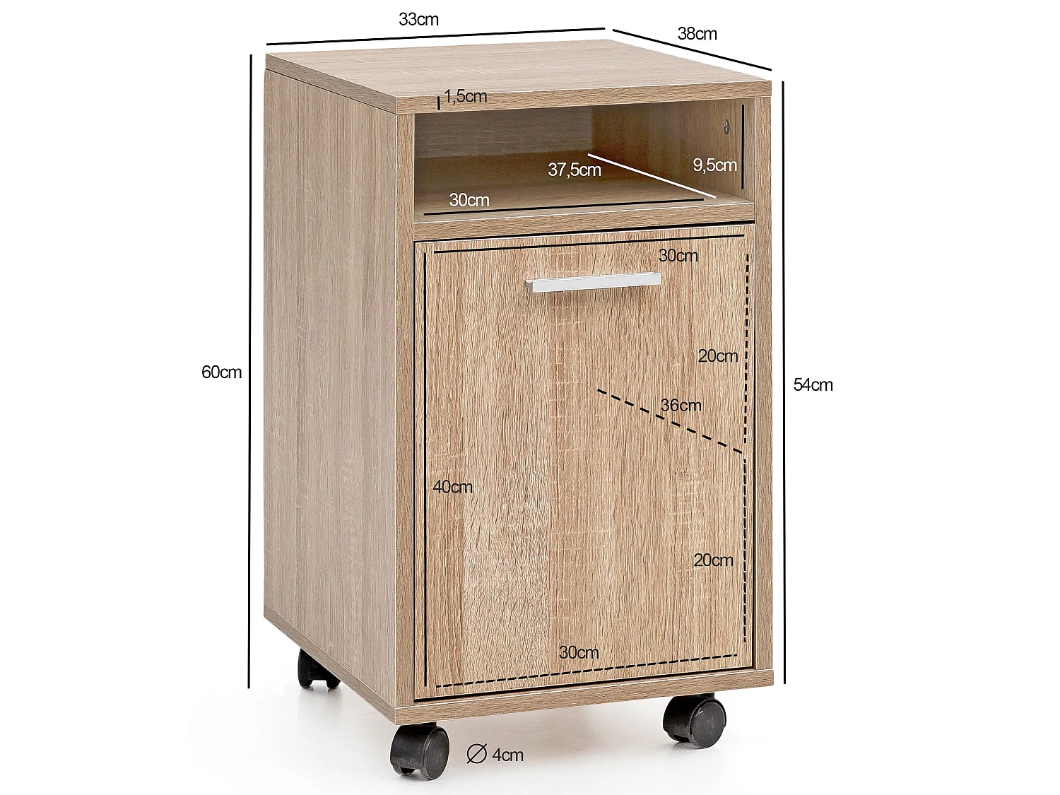 Rollcontainer SV51848 Schreibtischcontainer 33x60x38 Bürocontainer Holz