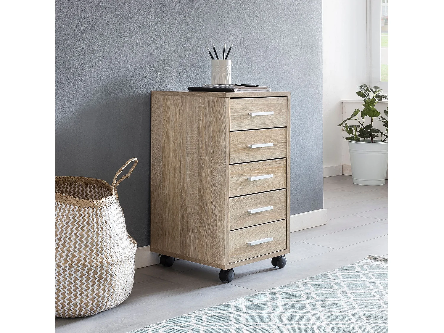 Contenitore roll container in legno LARA contenitore per scrivania 33x63x38cm