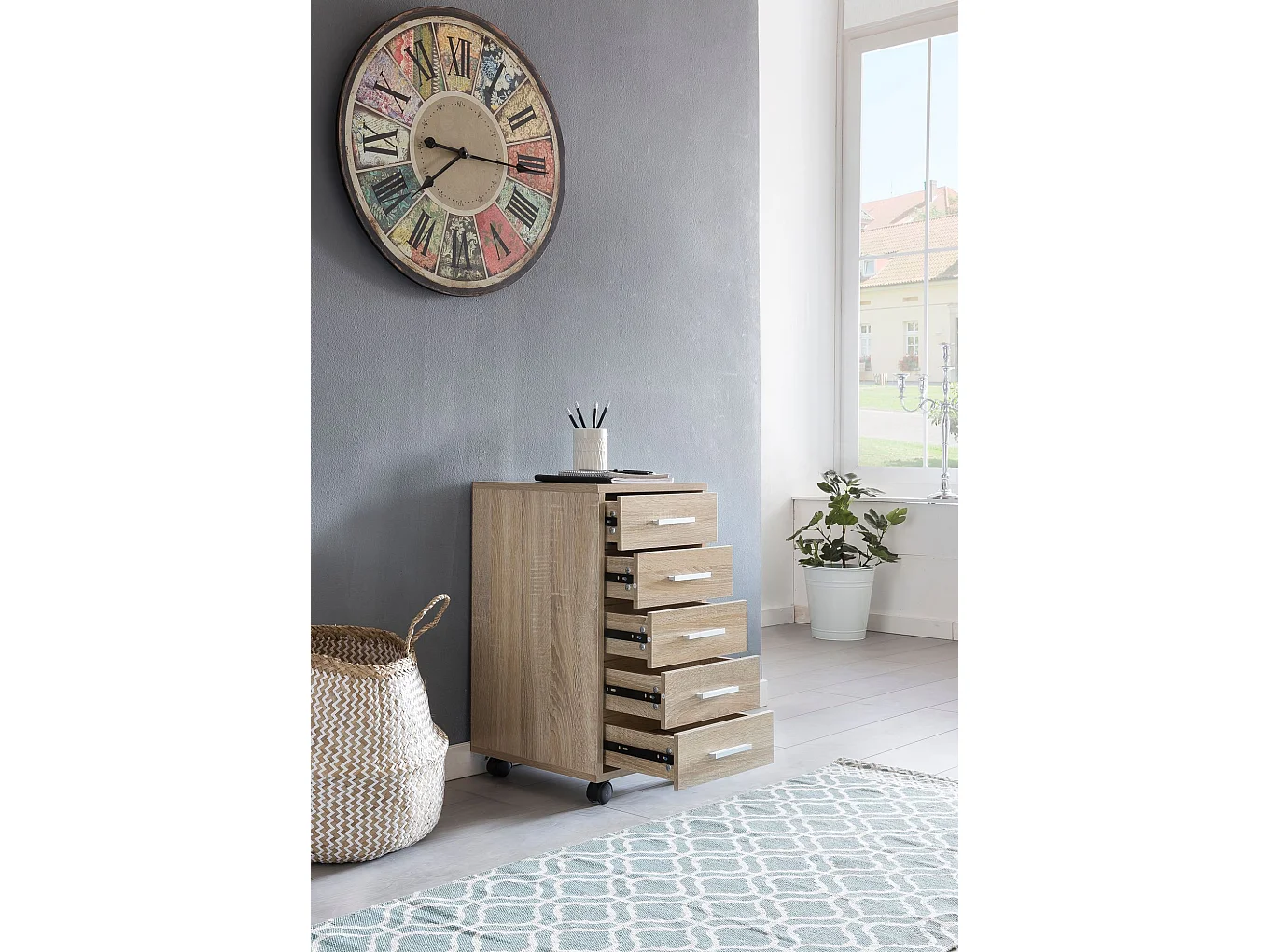 Contenitore roll container in legno LARA contenitore per scrivania 33x63x38cm