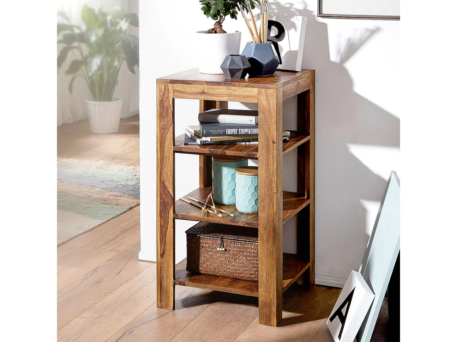 Sheesham legno libreria 3 ripiani stazione scaffale 44x44x83 cm Nuovo