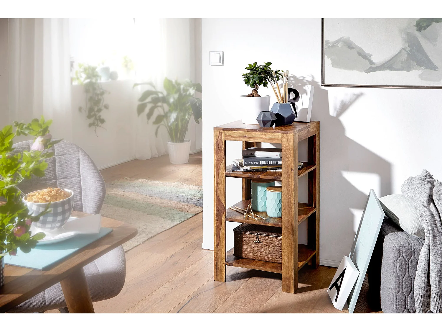 Sheesham legno libreria 3 ripiani stazione scaffale 44x44x83 cm Nuovo