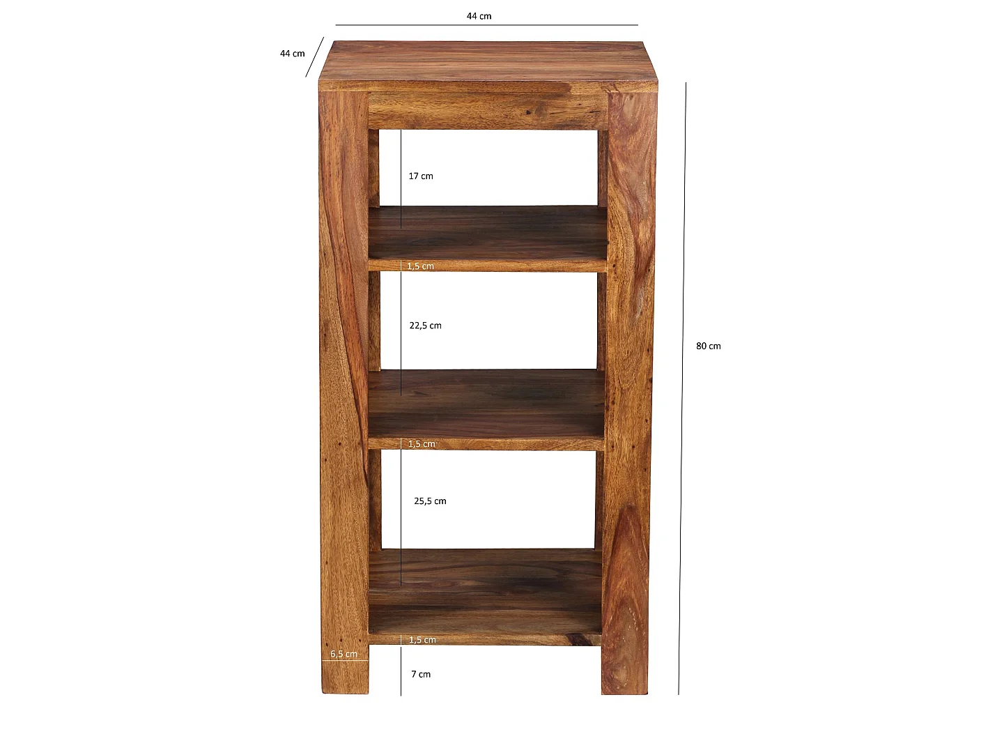Sheesham legno libreria 3 ripiani stazione scaffale 44x44x83 cm Nuovo