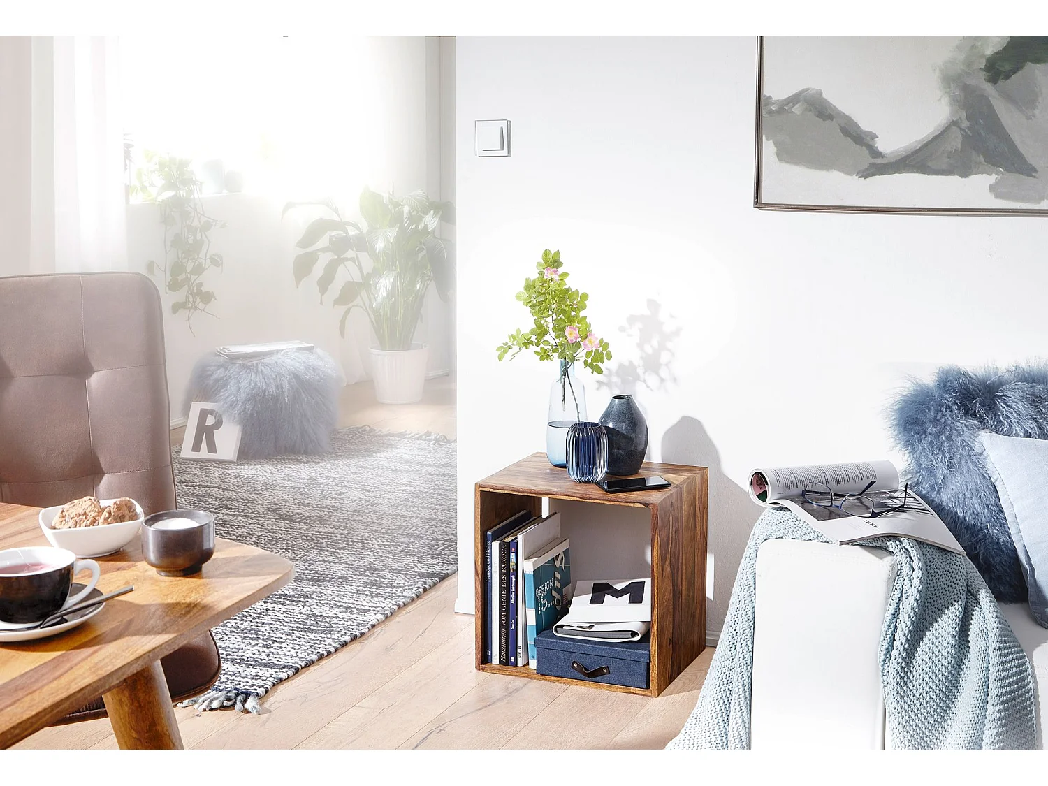 Cube Massivholz Regal Beistelltisch Tisch Holzcube Würfelregal Couchtisch