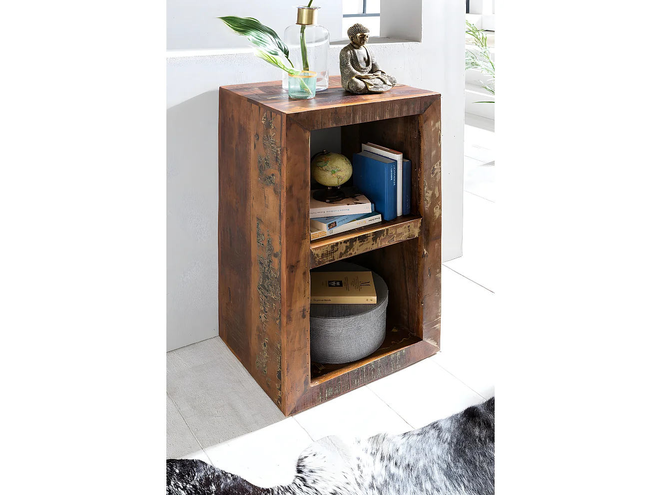 Scaffale Legno Massiccio Mango 45x90x35 cm con due vani portaoggetti