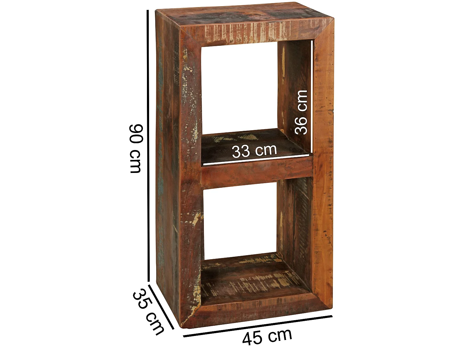 Scaffale Legno Massiccio Mango 45x90x35 cm con due vani portaoggetti