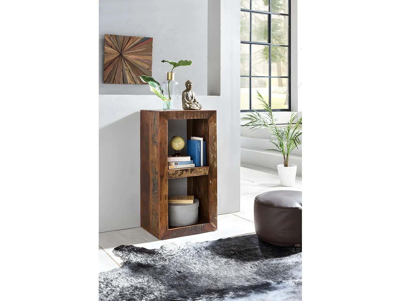 Scaffale Legno Massiccio Mango 45x90x35 cm con due vani portaoggetti