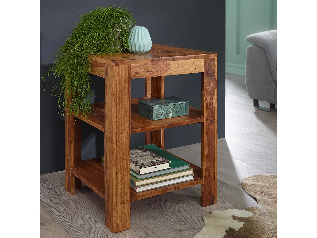 Standregal 44 x 60 x 44 cm Sheesham Holz Beistelltisch Ablagetisch Regal