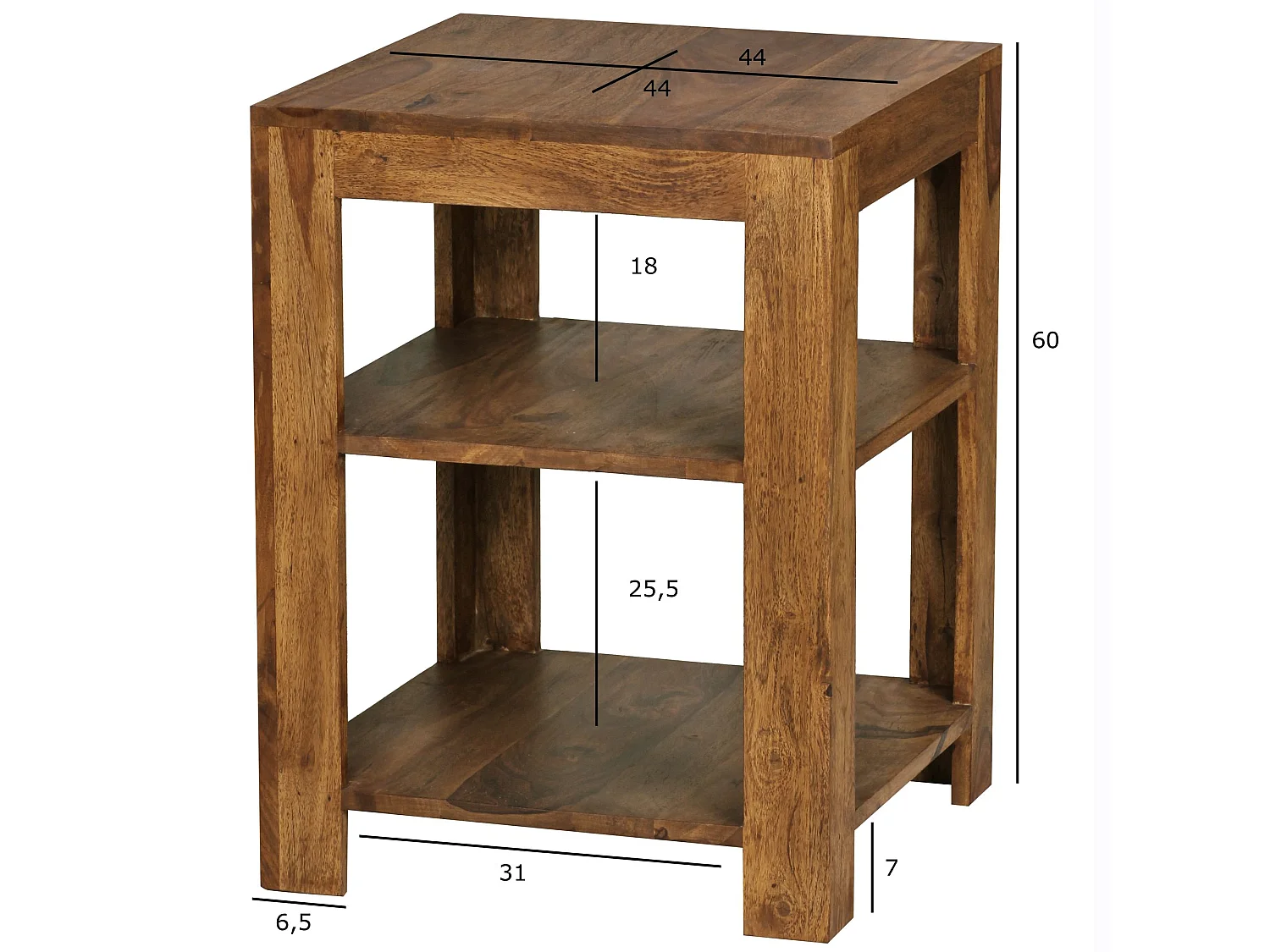 Standregal 44 x 60 x 44 cm Sheesham Holz Beistelltisch Ablagetisch Regal
