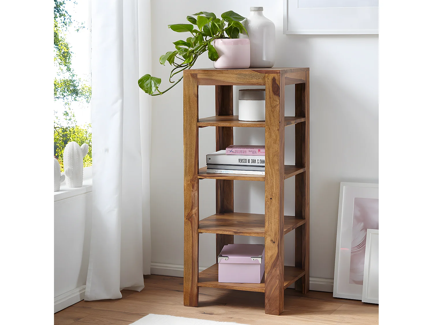 Scaffale Legno 44x105x44cm Ripiano Libreria con cinque vani portaoggetti