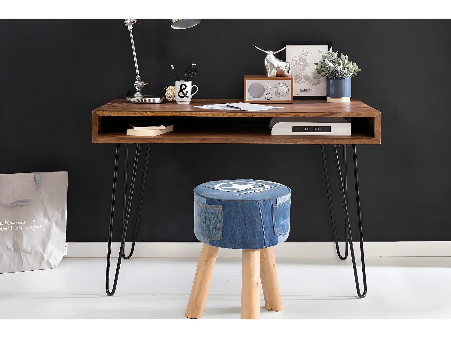 Scrivania Retro Piccola Legno Massello Tavolo da Ufficio 110x60x76 cm