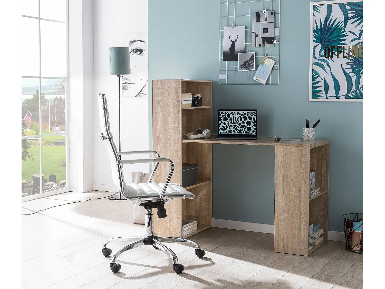 Scrivania Moderna Piccola con Libreria Tavolo da Ufficio 120x53x120 cm