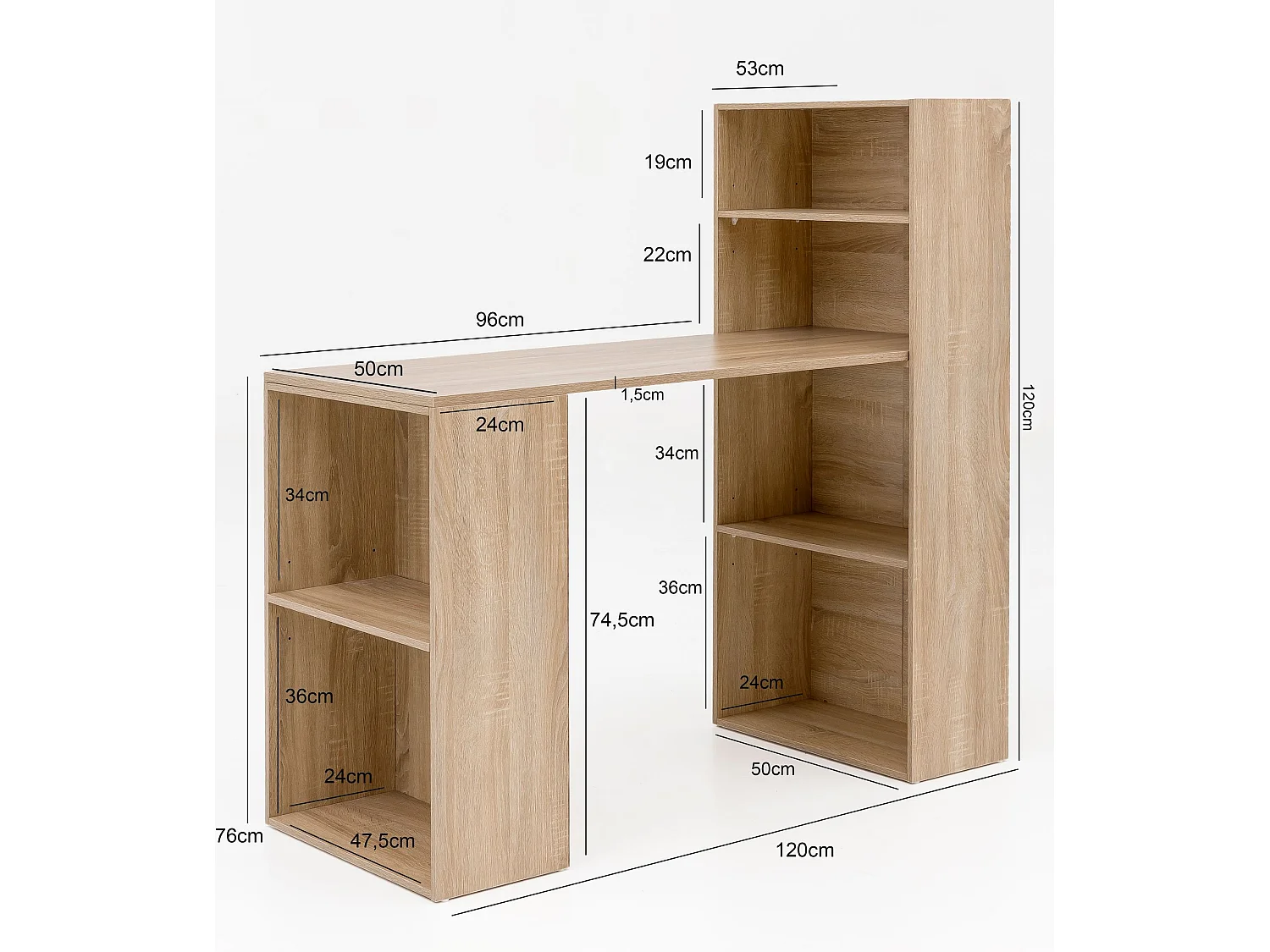 Scrivania Moderna Piccola con Libreria Tavolo da Ufficio 120x53x120 cm