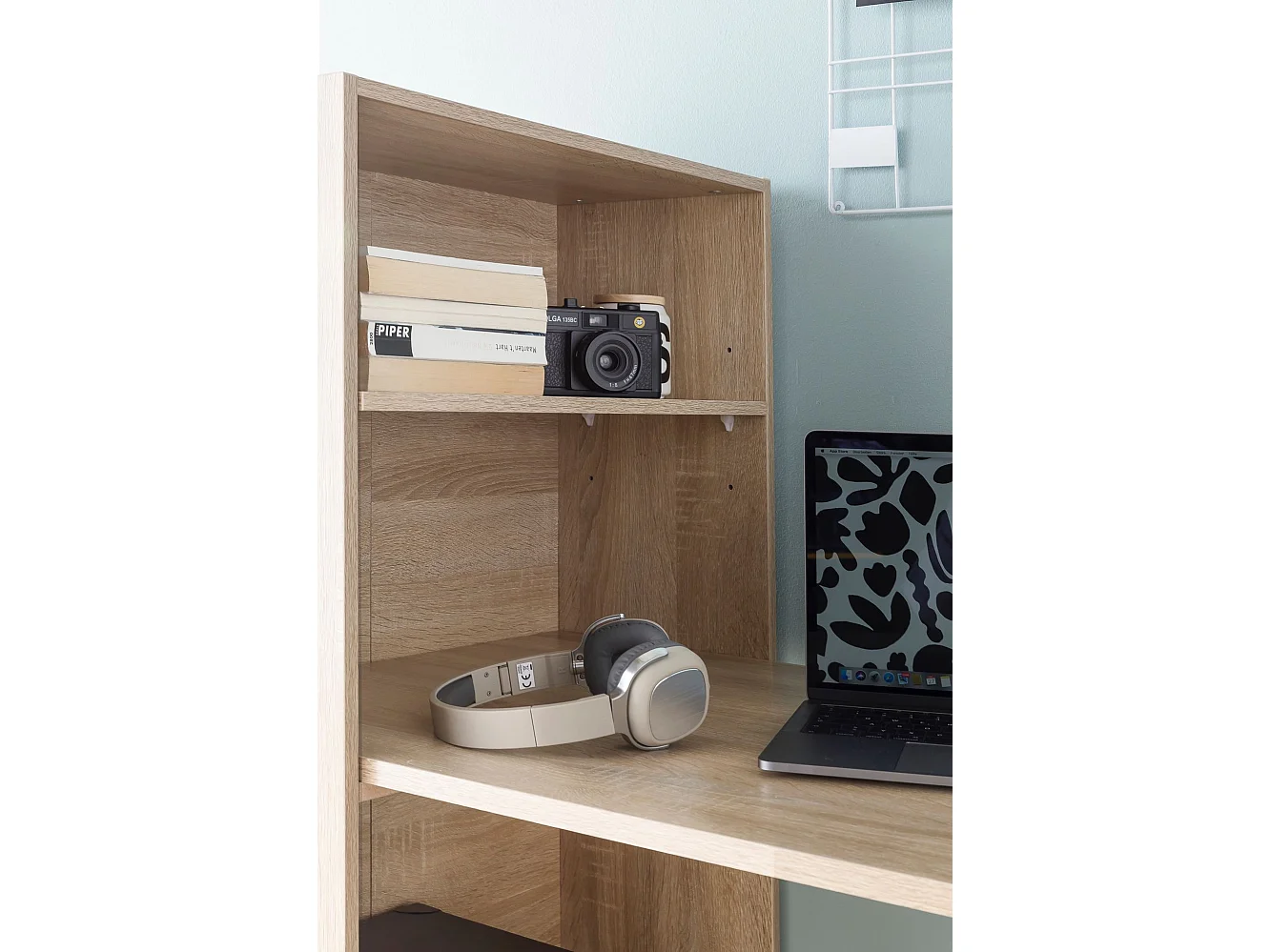 Scrivania Moderna Piccola con Libreria Tavolo da Ufficio 120x53x120 cm