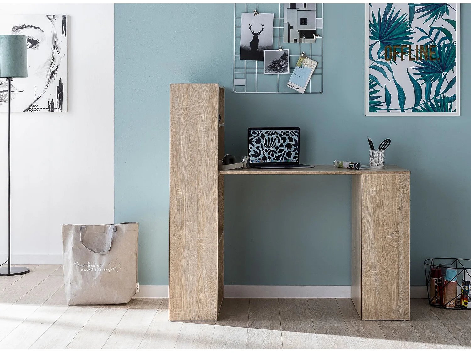 Scrivania Moderna Piccola con Libreria Tavolo da Ufficio 120x53x120 cm