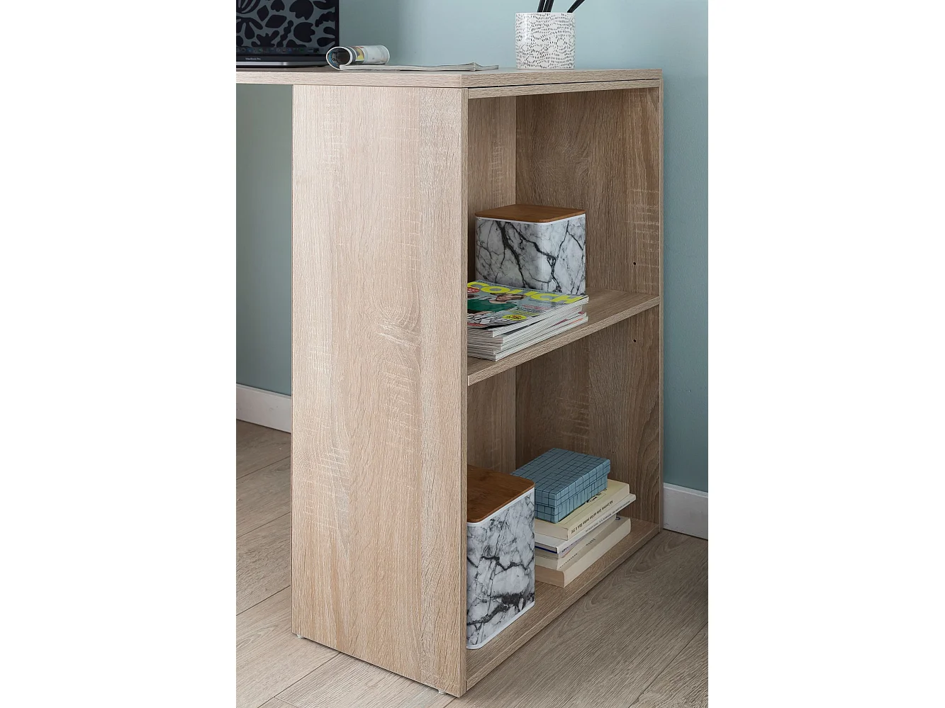 Scrivania Moderna Piccola con Libreria Tavolo da Ufficio 120x53x120 cm