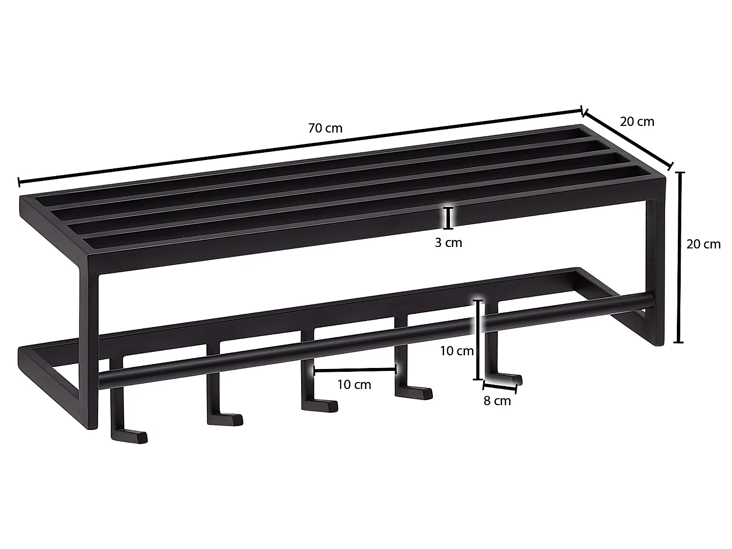 Porte Manteau Mural 5 Crochets Noir Metal 70 cm Patere Murale Étagère