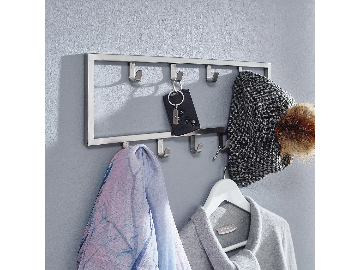 Wandgarderobe  Garderobe Metall Stahl Silber Flur Hakenleiste Paneel